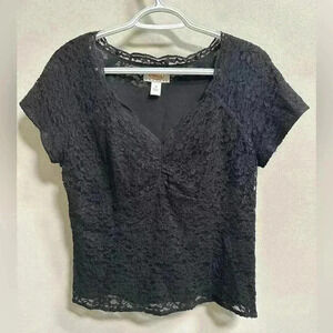 Vintage Talbots Y2K/90s Lace Baby Doll Blouse | Black Lace | Women’s Size 10P